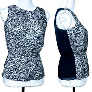 ANN TAYLOR LOFT, Black White Cheetah Leopard Sleeveless Career, Petite XXSP